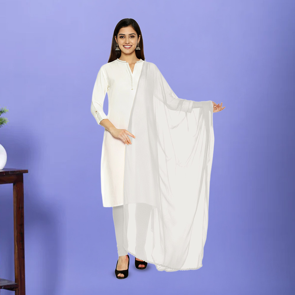 Picture of Women White Chiffon Solid Dailywear Dupatta