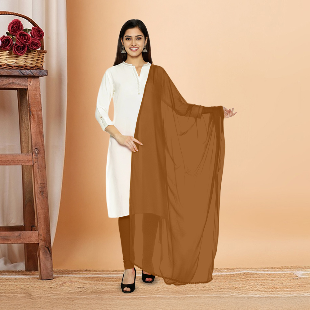 Picture of Women Golden Brown Chiffon Solid Dailywear Dupatta