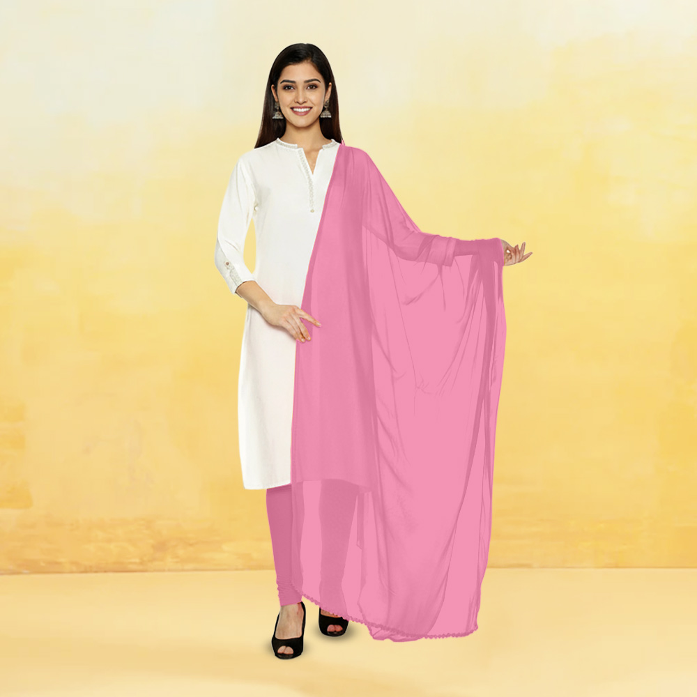 Picture of Women Vibrant  Pink Chiffon Solid Dailywear Dupatta