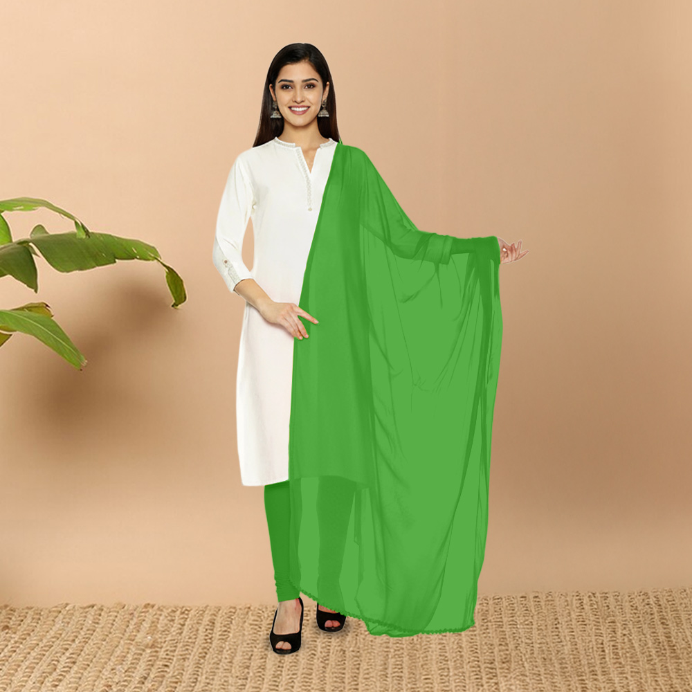 Picture of Women  Neon Green Chiffon Solid Dailywear Dupatta