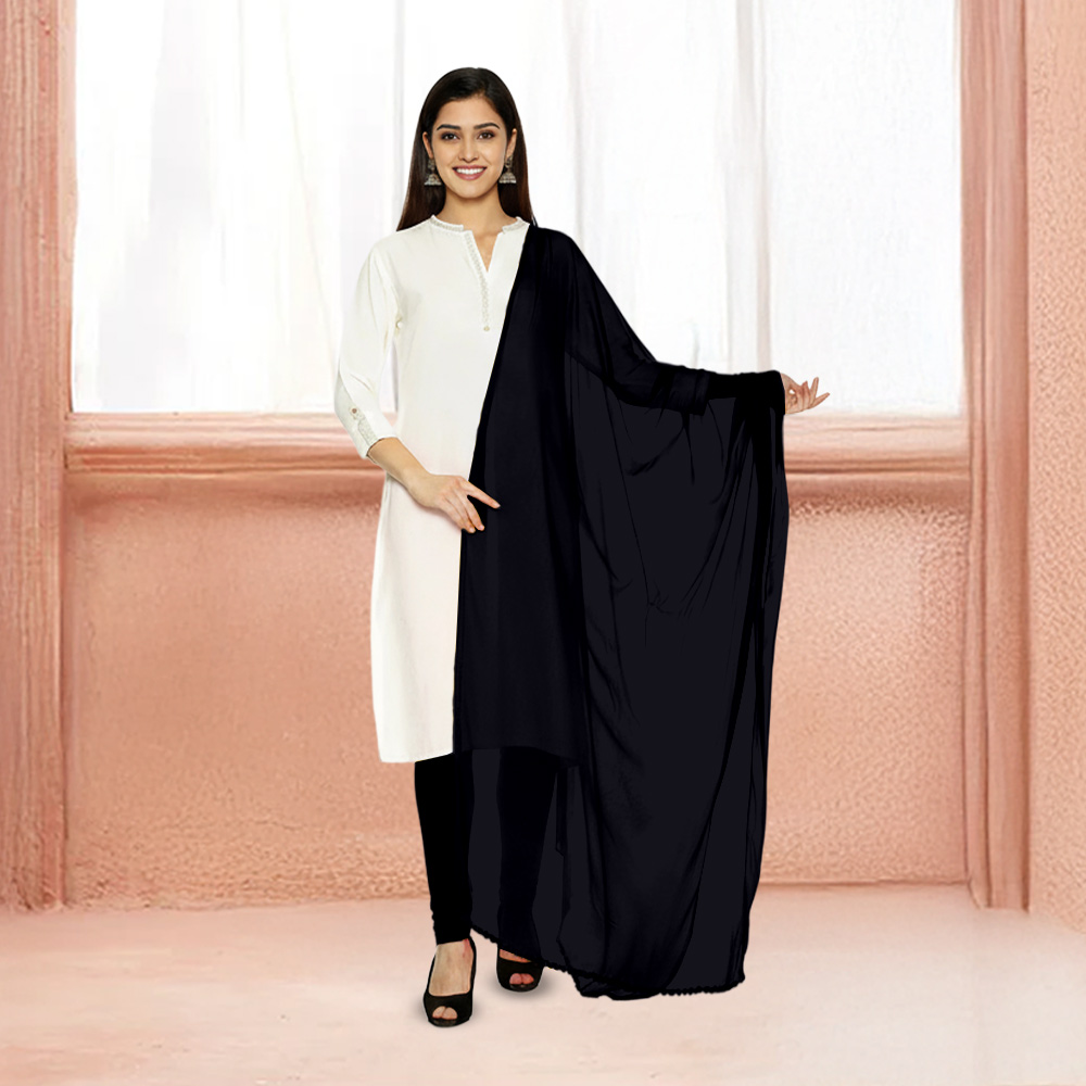 Picture of Women Black Chiffon Solid Dailywear Dupatta