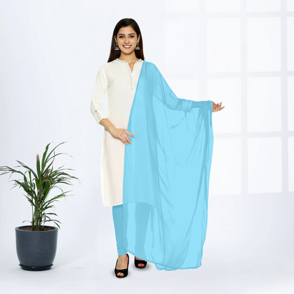 Picture of Women Baby Blue Chiffon Solid Dailywear Dupatta