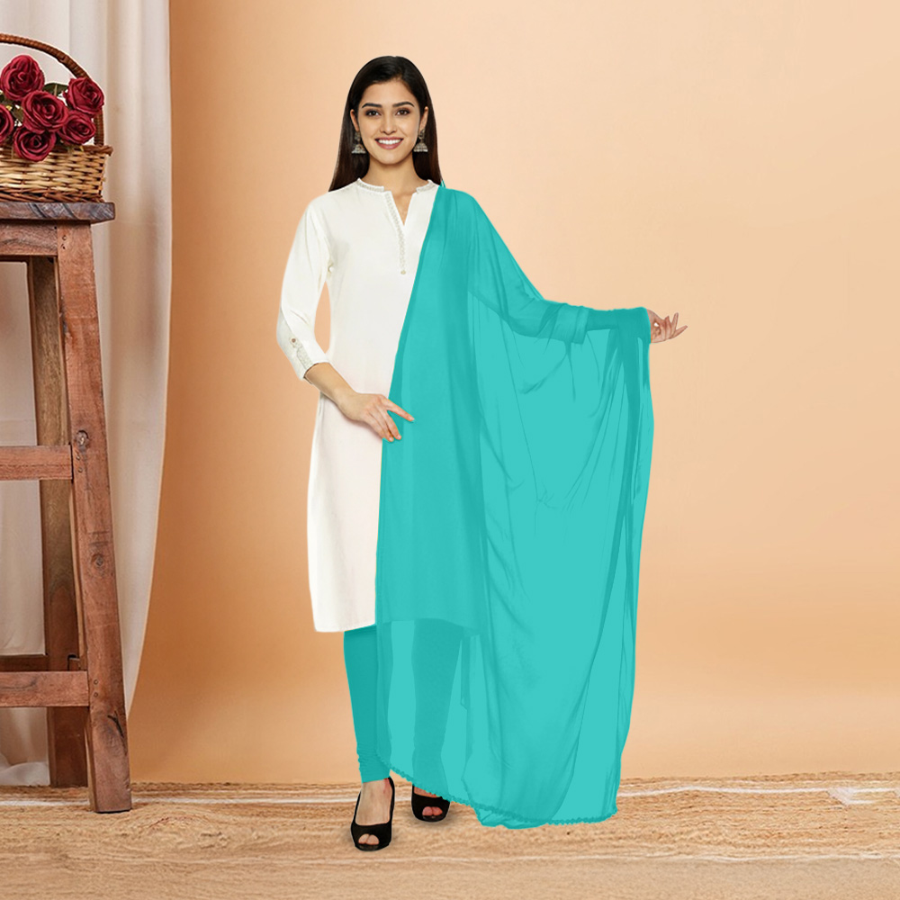 Picture of Women  Mint Blue Chiffon Solid Dailywear Dupatta