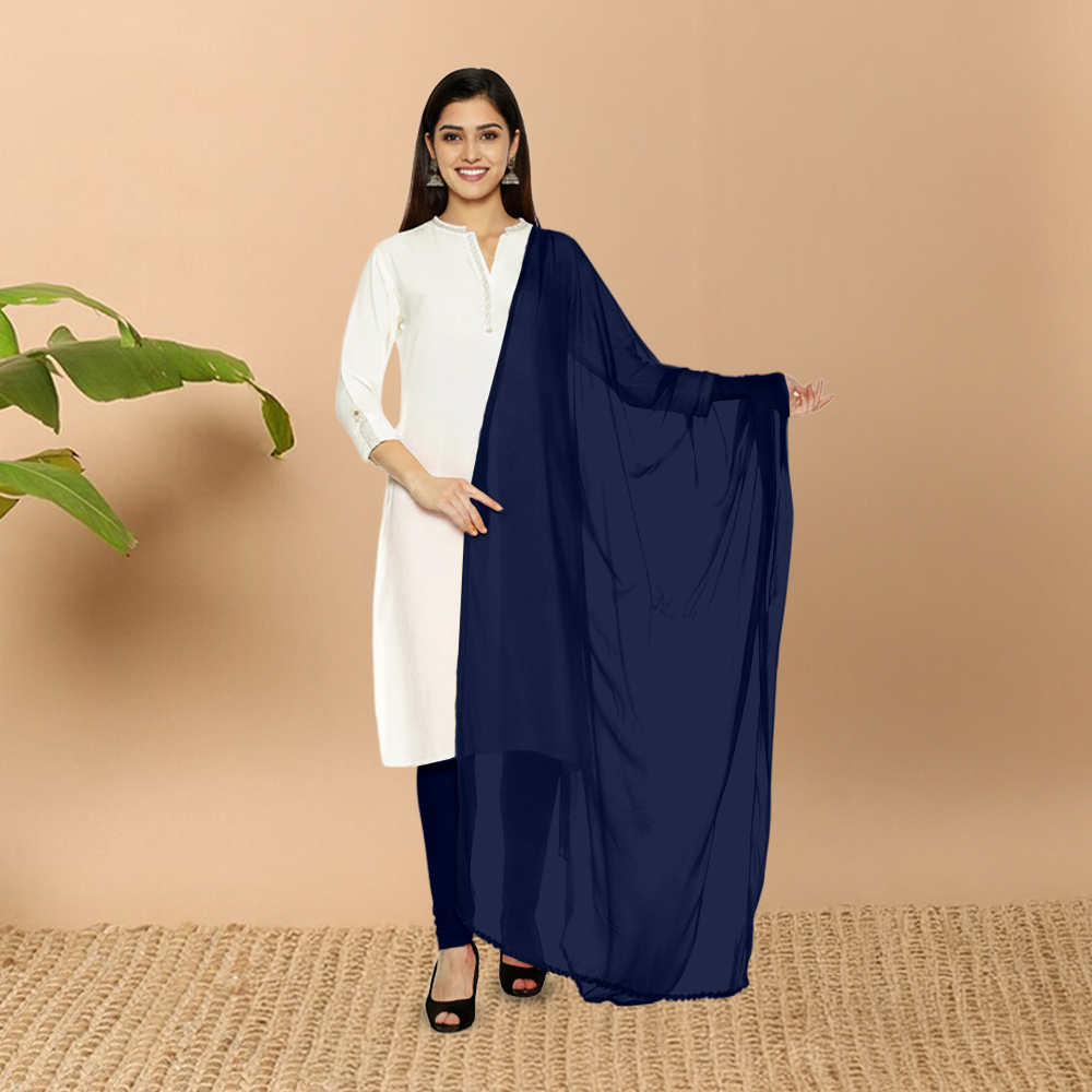 Picture of Women  Navy Blue Chiffon Solid Dailywear Dupatta