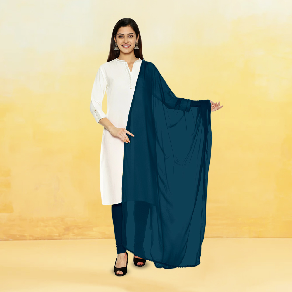Picture of Women Deep Teal Chiffon Solid Dailywear Dupatta