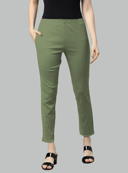 Picture of Olive Green Waist Flared Cigar Pant with Pocket
