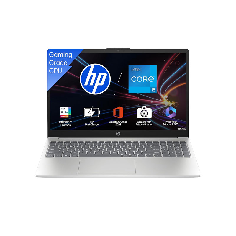 Picture of HP 15 - 13th Gen Intel Core i5-13420H 15.6" (39.6 cm) 15-fr0028TU Thin & Light Laptop (16GB/ 512GB SSD/ Full HD Display/ Intel Iris X Graphics/ Backlit Keyboard/ Mic Mute key/  Camera Privacy Shutter/ 90W Smart AC power adapter/ 3-cell, 41 Wh Li-ion polymer/ Windows 11 Home/ MS Office/ Natural silver/ 1 Year Warranty/ 1.65 Kg)
