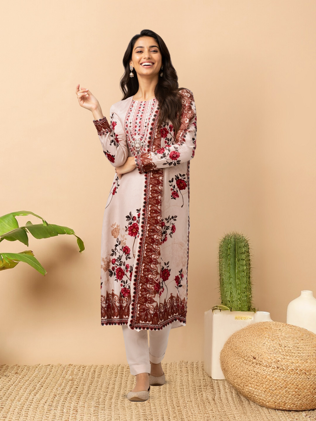 Picture of Floral Hand  Embroidery Kurta with Pant & Dupatta Set