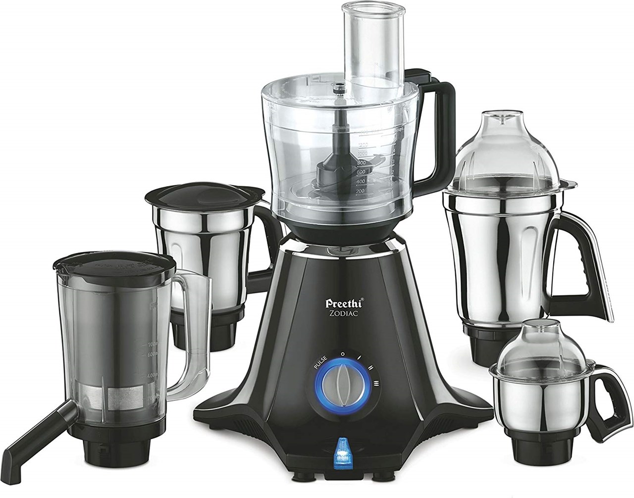 Picture of Preethi MG-218 Zodiac 750 Juicer Mixer Grinder (5 Jars, Black/Light Grey)