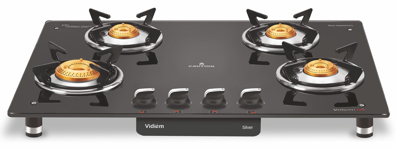 Picture of Vidiem Air Silver 4Burners Toughened Glass Top Gas Stove (VIDIEMAIRSILVER4B)