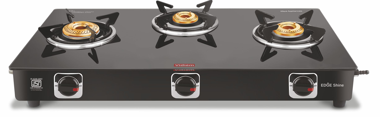 Picture of Vidiem Edge Shine Glass 3Burners Gas Stove (VIDIEMEDGESHINE3B)