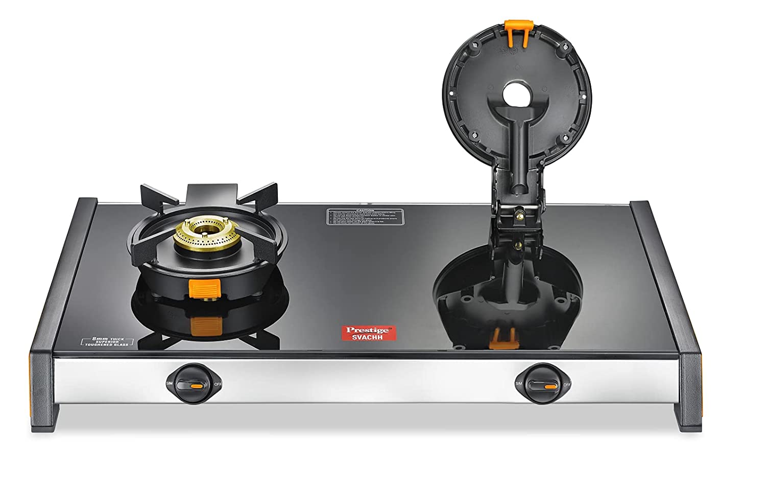 Prestige Svachh Glass Top L.P Gas Table With Liftable Burner set, 2 Burners Gas Stove sathya.in