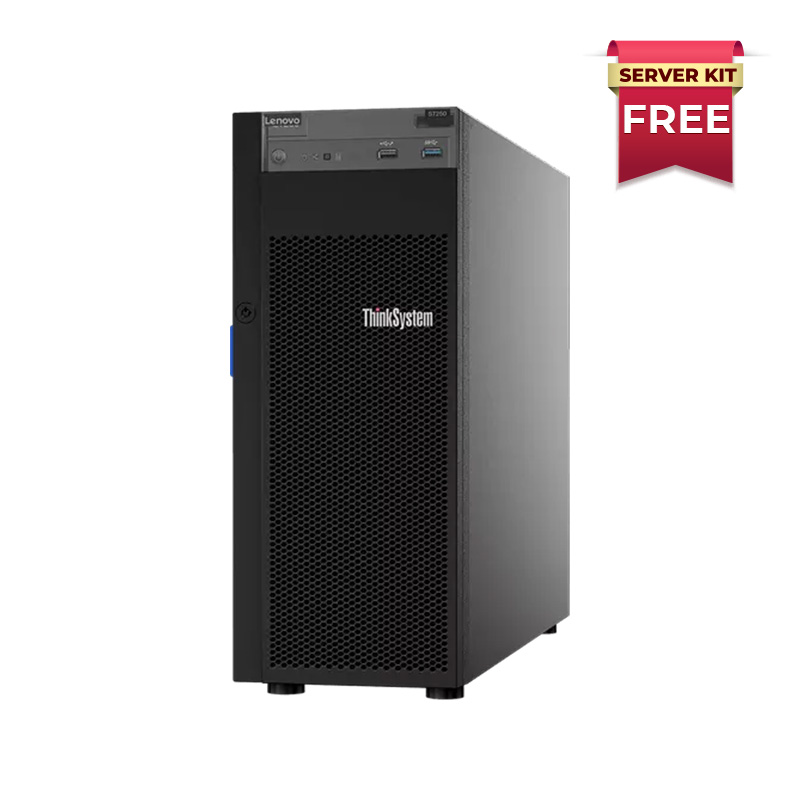Picture of Lenovo ThinkSystem ST250 Tower Server Including Intel Xeon 3.3GHz CPU, 32GB DDR4 2666MHz RAM, 8TB HDD Storage, JBOD RAID