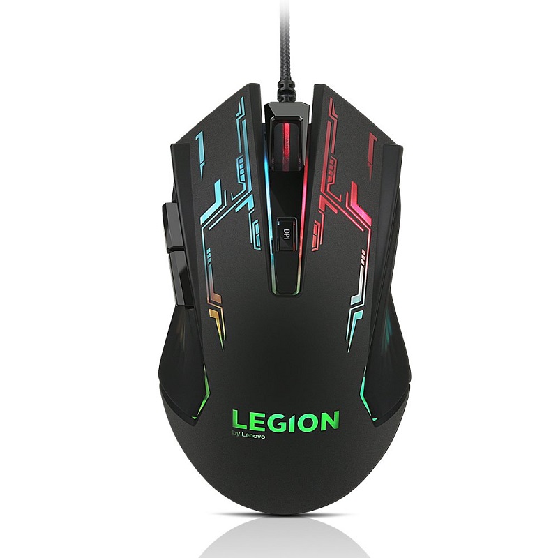 Picture of Lenovo Legion M200 RGB Gaming Wired USB Mouse GX30P93886, Ambidextrous, 5-buttons, upto 2400 DPI with 4 levels DPI switch, 7-colour RGB backlight, 500fps frame rate, upto 76.2 cm (30") per second movement speed