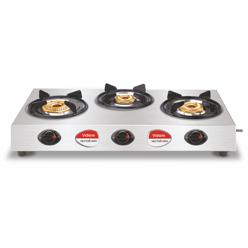 Picture of Vidiem Vector Nero 3Burners Stainless Steel Manual Gas Stove (VIDIEMVECTORNERO3B)