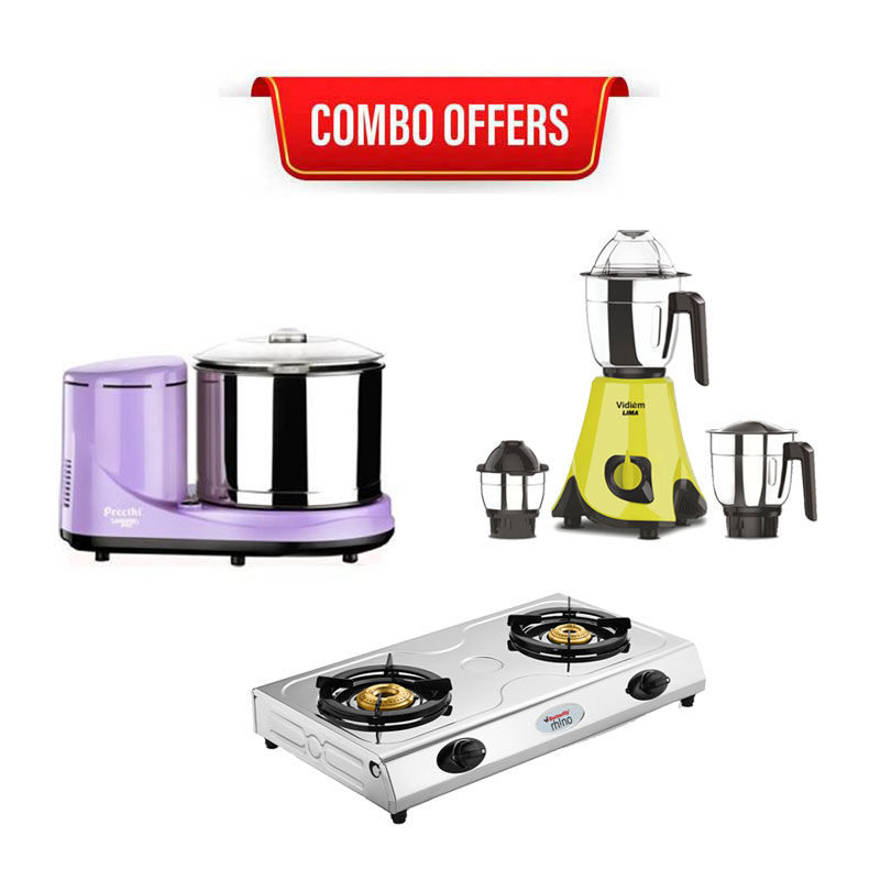 Vidiem Mixie LIMA 650W + Preethi Grinder Lavender + Butterfly Gas Stove
