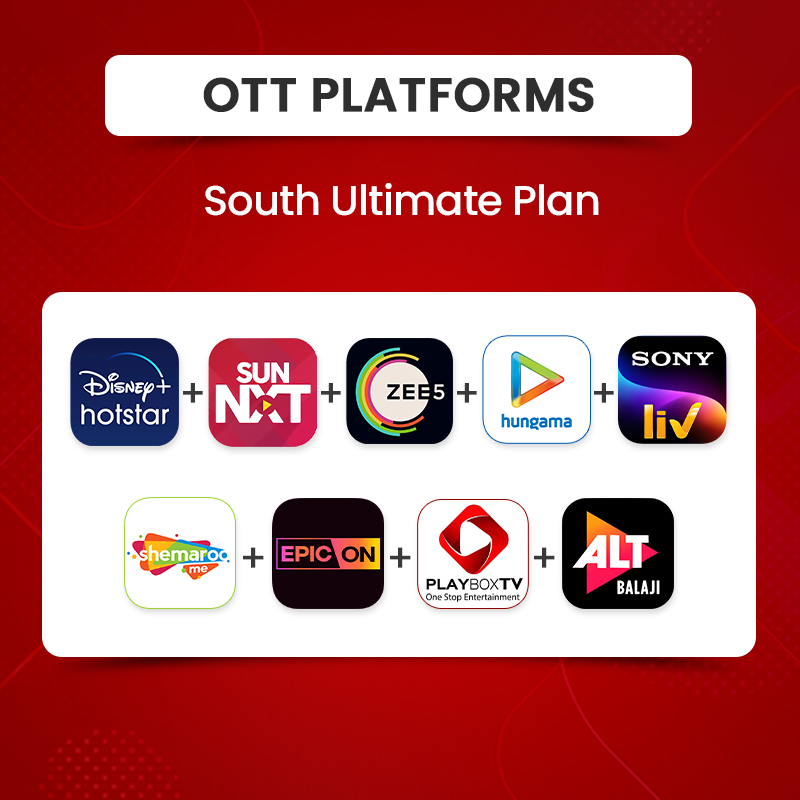 Picture of  ALT Balaji +Epic-ON+Hotstar+Hungama+PlayboxTV+  Shemaroo+Sony LIV+Sun NXT+ZEE5, South Ultimate Plan