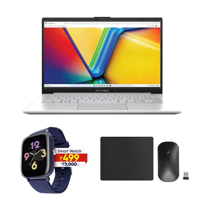 Picture of Asus Vivobook Go 14 (2023), AMD Ryzen 3 7320U, 14-inch (35.56 cm) FHD, Thin & Light Laptop (8GB/512GB SSD/Windows 11/Alexa Built-in/Cool Silver/1.38 kg), E1404FA-NK321WS & Wireless Mouse & Mouse Pad
