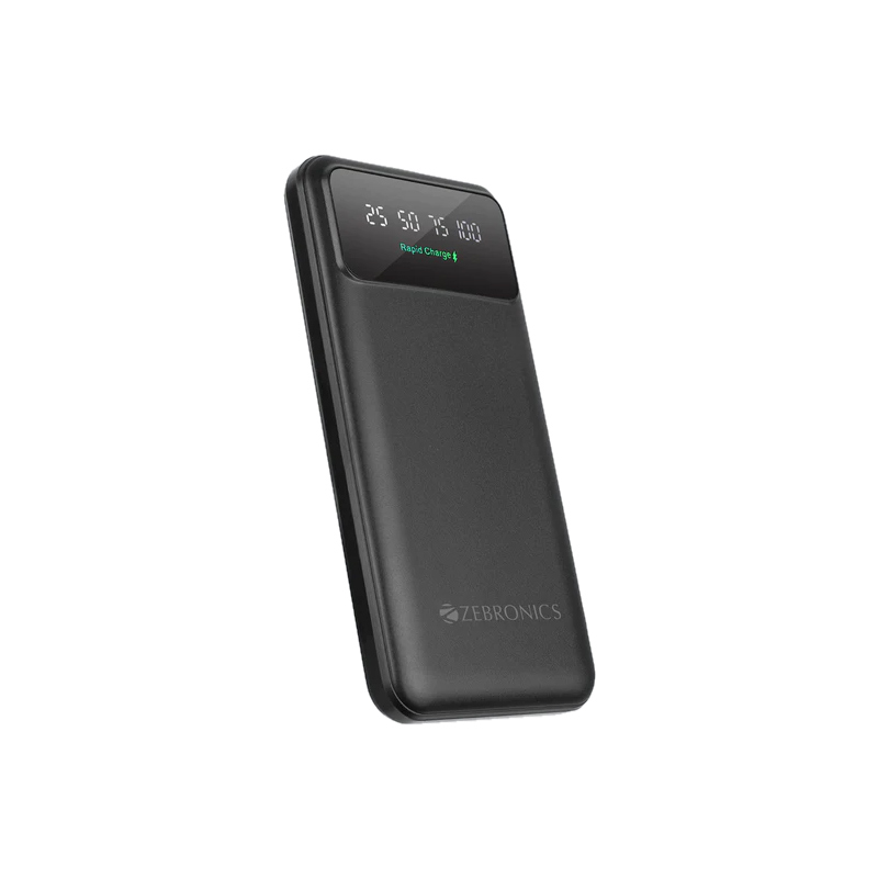 Picture of Zebronics MB10000S10, 10000mah Transparent Powerbank, 22W Fast Charging with Type-C, QCPD, Power Delivery, Quick Charge (Black)