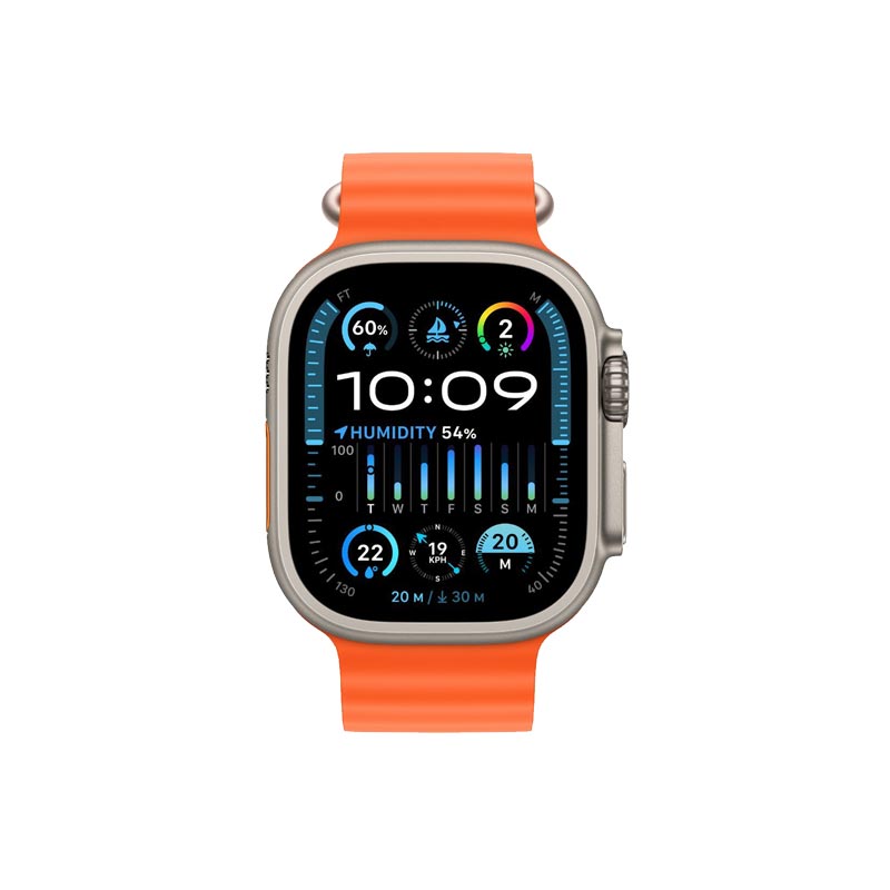 Apple Watch Ultra 2 GPS + Cellular 49mm Titanium Case with Orange Ocean Band  (IWU2CEL49MMOROBMREH3)
