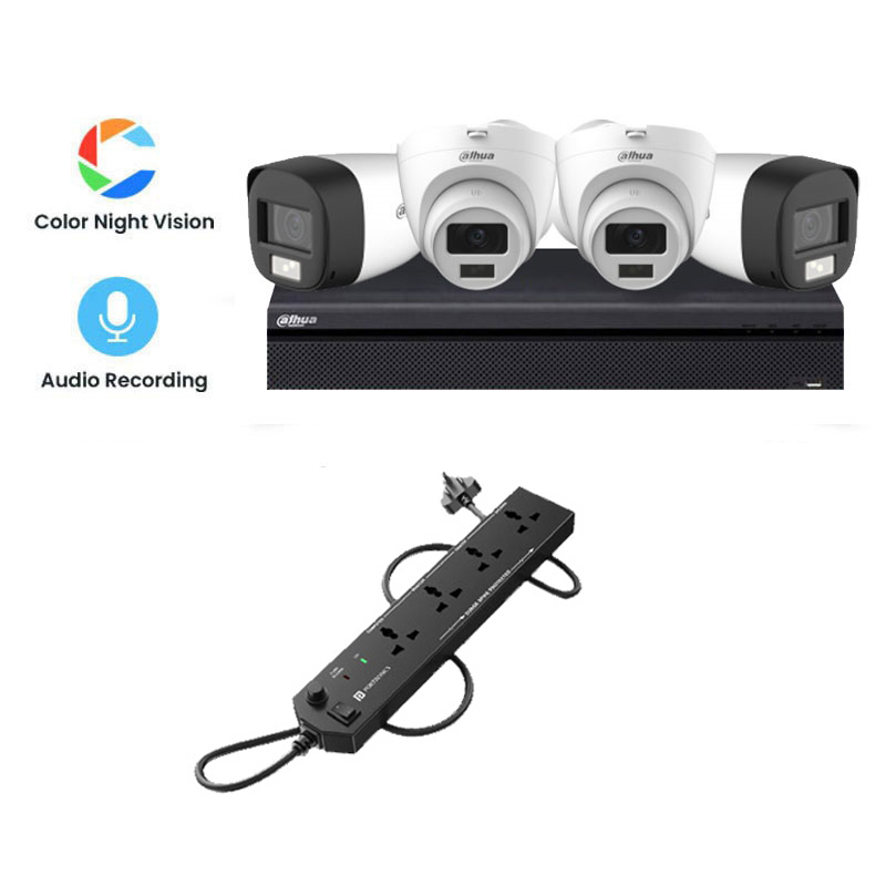 Picture of Dahua 4 CCTV Cameras Combo (2 Indoor & 2 Outdoor CCTV Cameras) (Colour View With Mic) 👨🏻‍🔧 With CCTV Installation + 4CH DVR + HDD + Accessories + Power Supply + 90m Cable with Smart Watch + Multicolor  Straps