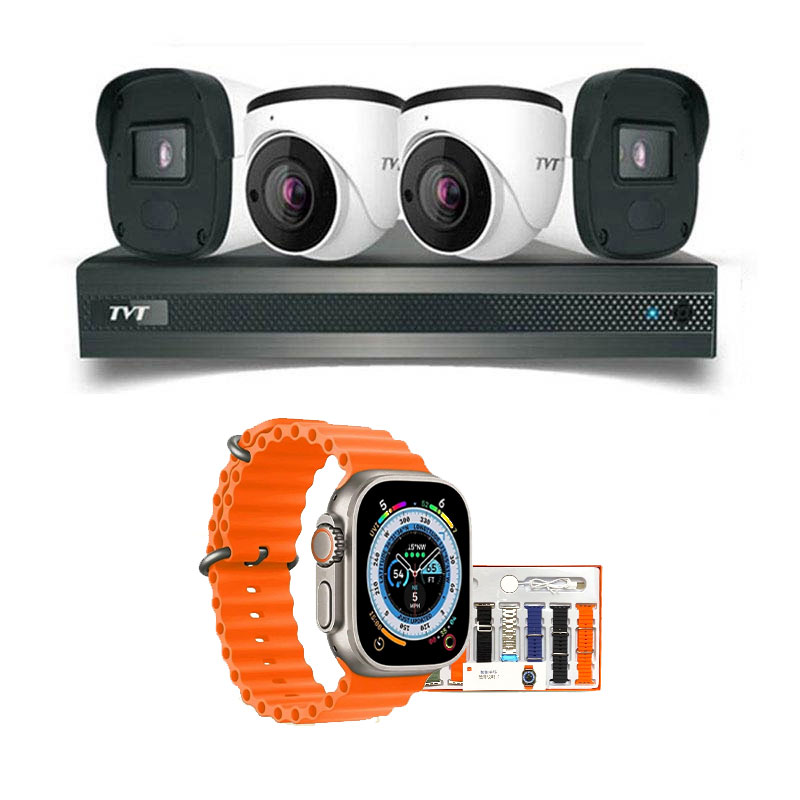 Picture of TVT 4 CCTV Cameras Combo (2 Indoor & 2 Outdoor CCTV Cameras) 👨🏻‍🔧 With CCTV Installation  + DVR + HDD + Accessories + Power Supply + 90m Cable + Smart watch (7-in-1 Strap) 
