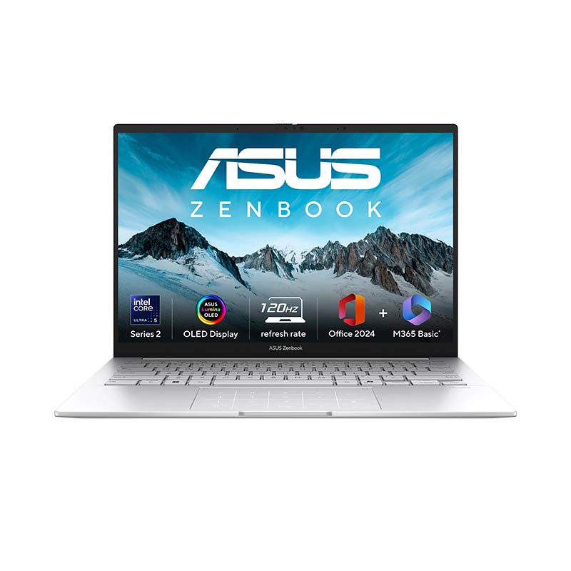 Picture of Asus Zenbook 14 OLED - Intel Core Ultra 5 225H 14" (35.56 cm) UX3405CA-PZ345WS AI Powered Thin and Light Laptop (16GB/1TB SSD/ Intel Arc Graphics/ Windows 11 Home/ Office Home 2024/ 1Year Warranty/ Foggy Silver/ 1.28 Kg)