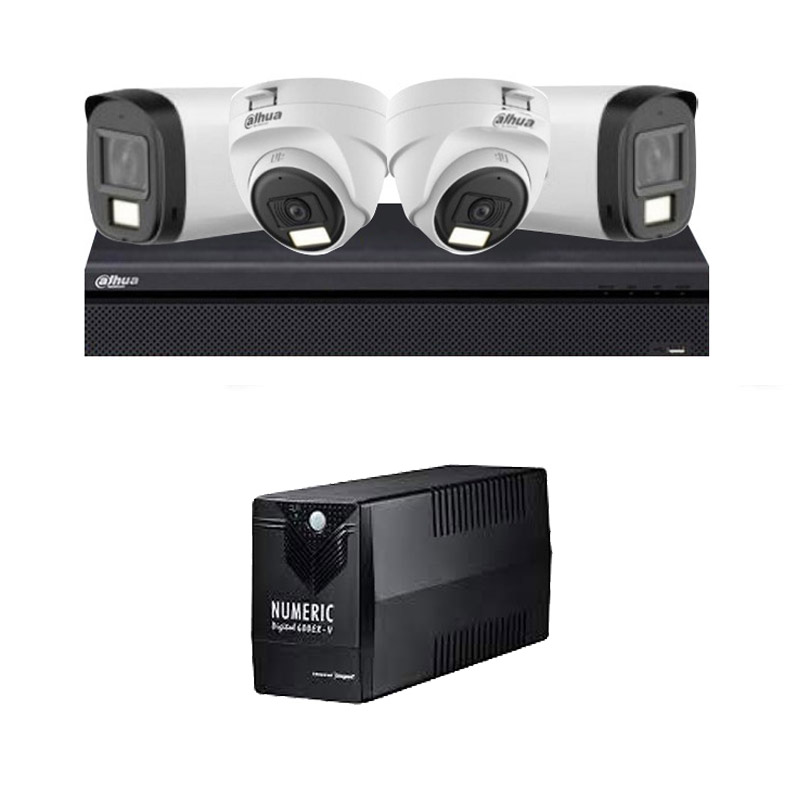 Picture of Dahua 4 CCTV Cameras Combo (2 Indoor & 2 Outdoor CCTV Cameras with Mic) + DVR + HDD + Accessories + Power Supply + 90m Cable + NUMERIC 600 EX V UPS