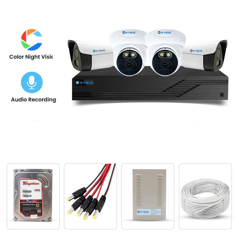 Picture of Hi-Focus 4 CCTV Cameras Combo (2 Indoor & 2 Outdoor CCTV Cameras) 👨🏻‍🔧 With CCTV Installation + 4CH DVR + HDD + Accessories + Power Supply + 90m Cable