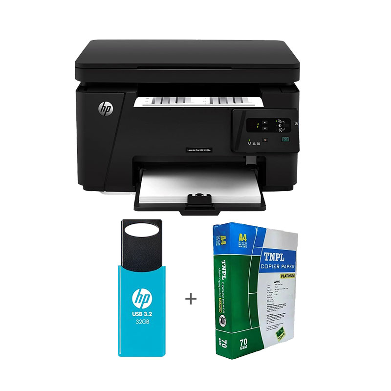 Picture of HP LaserJet Pro MFP M126a Printer Multi-function Monochrome Laser Printer (CZ174A) + USB 3.2 32GB Pendrive + A4 Sheet Bundle