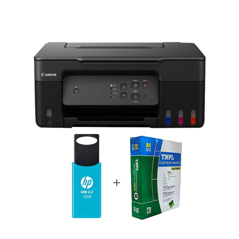 Picture of Canon PIXMA MegaTank G3730 All-in-one Wireless Inktank Printer (Black) + USB 3.2 32GB Pendrive + A4 Sheet Bundle