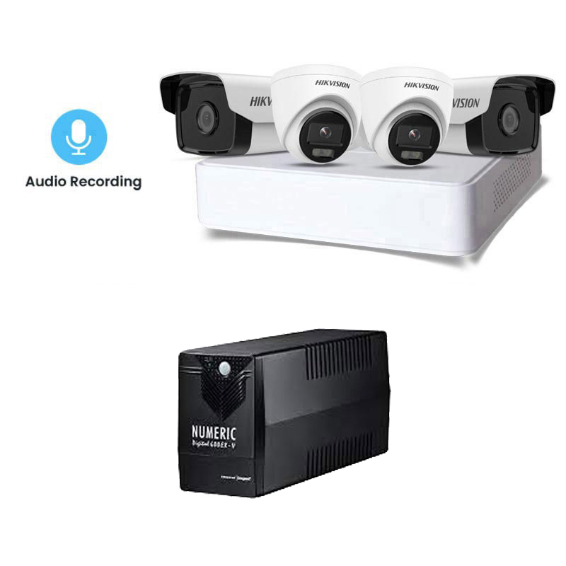 Picture of Hikvision 4 CCTV Cameras Combo (2 Indoor & 2 Outdoor CCTV Cameras) + 4CH DVR + HDD + Accessories + Power Supply + 90m Cable + NUMERIC 600 EX V UPS