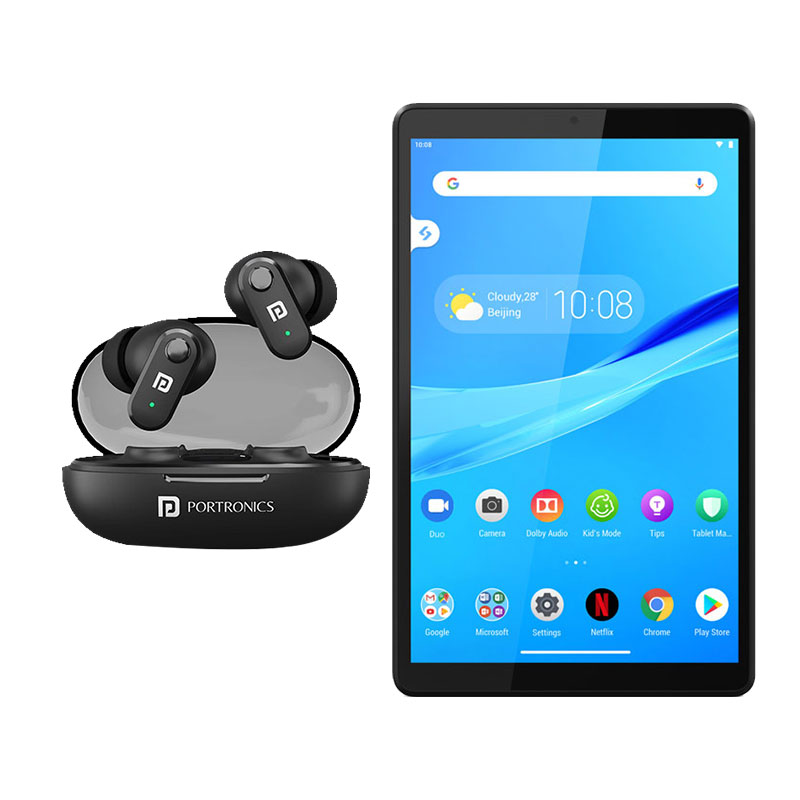 Picture of Lenovo M9  2nd Gen 9 inch (22.86cm) (4GB RAM, 64GB, Platinum Grey) + Portronics Harmonics Twins S16 Wireless Earbuds