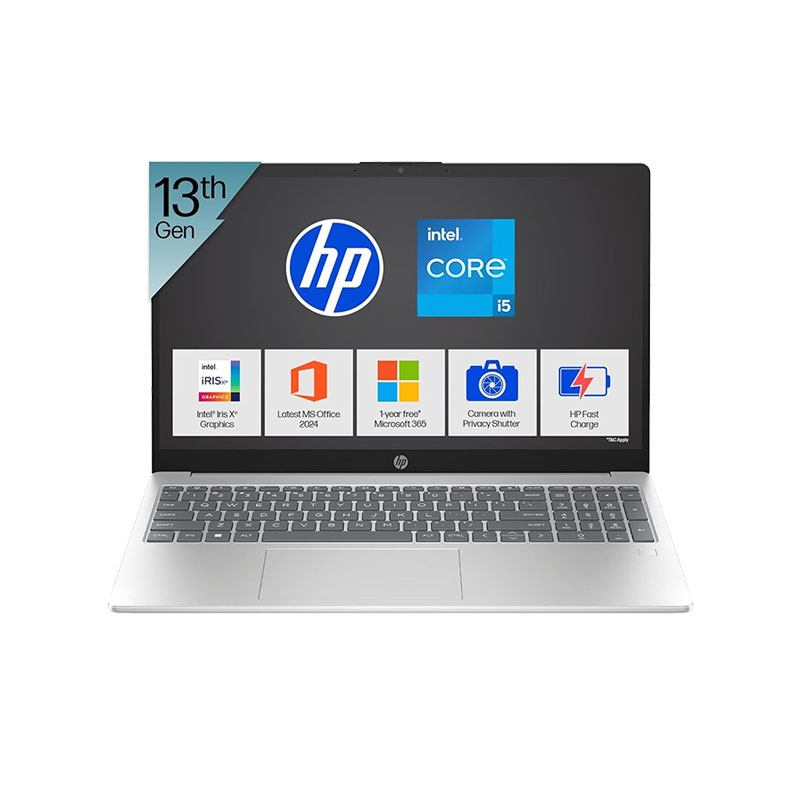 Picture of HP 15 - 13th Gen Intel Core i5-1334U 15.6" (39.6 cm) 15-HR0008TU Thin & Light Laptop (16GB/ 512GB SSD/ Full HD Display/ Intel Iris Xᵉ Graphics/ Fingerprint Reader/Full-size Backlit/ Windows 11 Home/ MS Office/ 1 Year Warranty/ Natural Silver/ 2.4 kg)