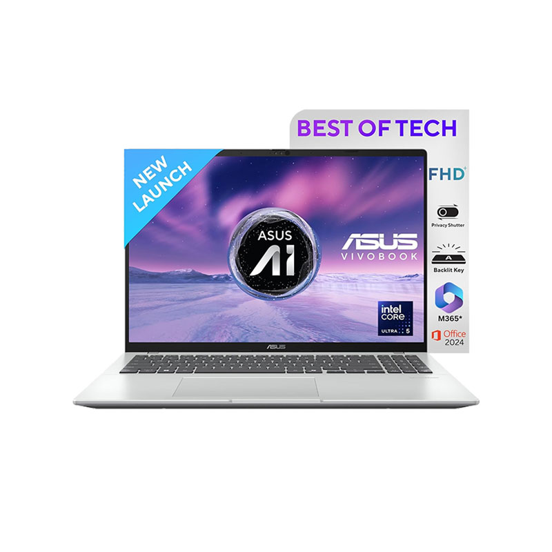 Picture of Asus Vivobook 16 - Intel Core Ultra 5 225H 16" (40.64 cm) X1607CA-MB142WS AI Powered Thin and Light Laptop (16GB/ 512GB SSD/ WUXGA Display/ Intel Graphics/ Windows 11 Home/ Office Home 2024/ 1Year Warranty/ Cool Silver/ 1.88 kg)