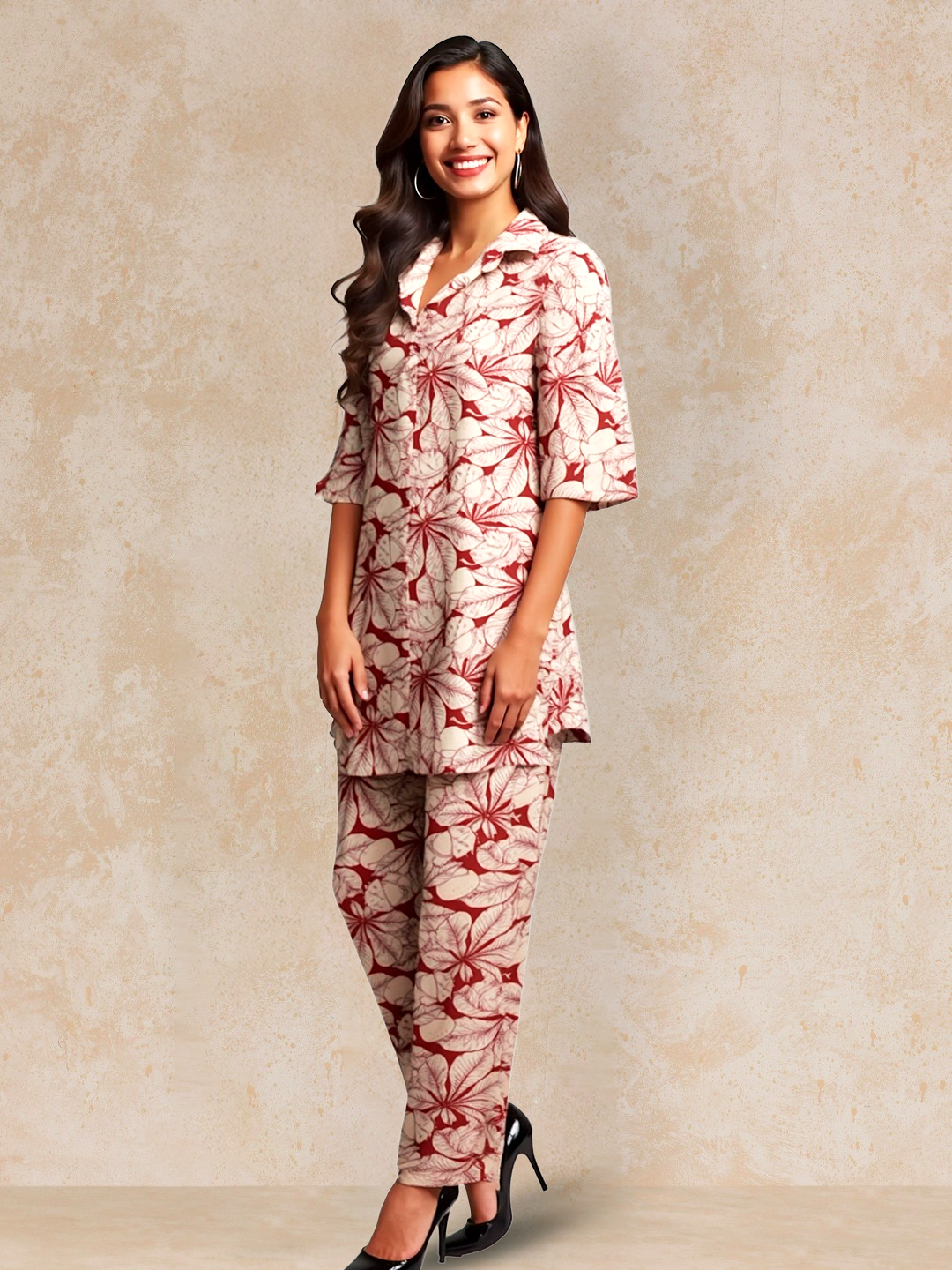 Picture of Effortless Elegance in Floral Printed Collar Top with Palazzo Co-Ord Set