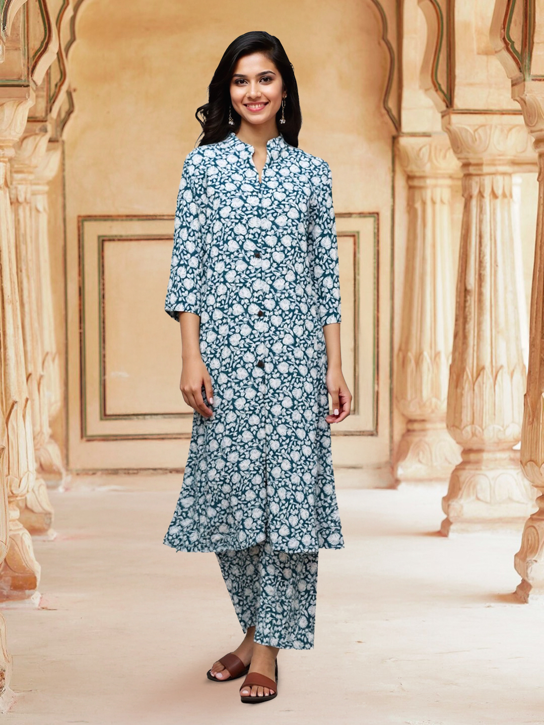 Picture of Fresh and Effortless Style Floral Printed Kurta with Palazzo Set